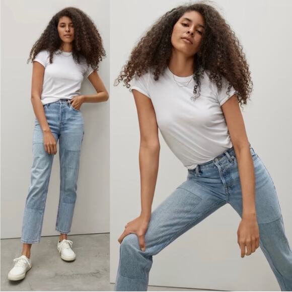 Everlane the‎ curvy 90s cheeky straight jean organic cotton 26 crop patchwork - Picture 1 of 8